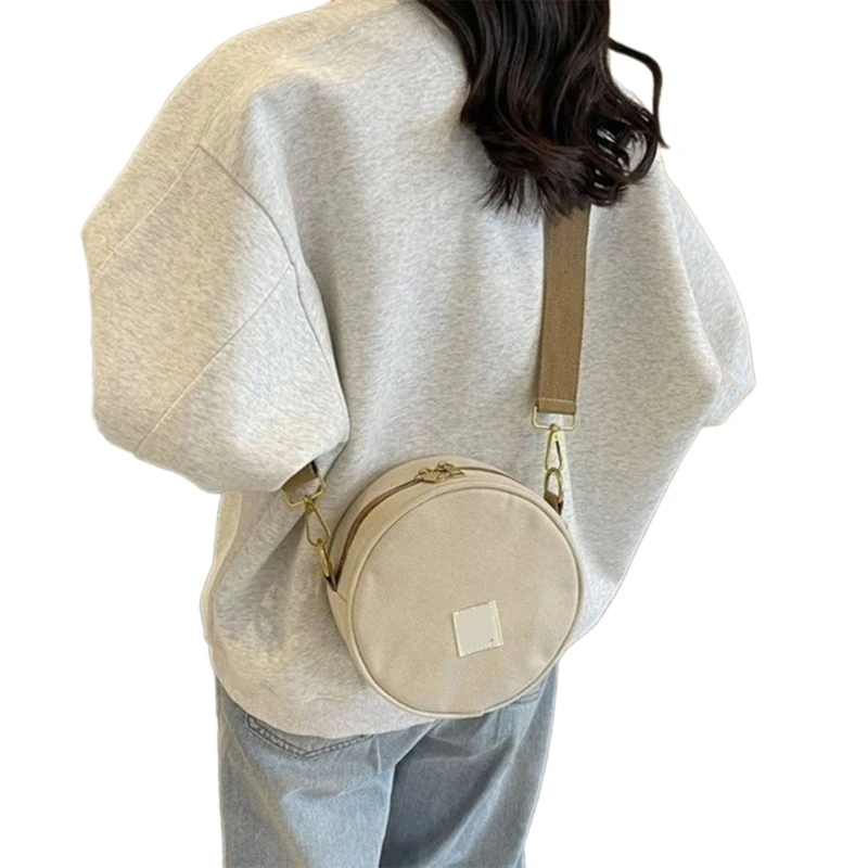 Women Small Round Bag Female Wide Strap Shoulder Bag Korean Crossbody Bag