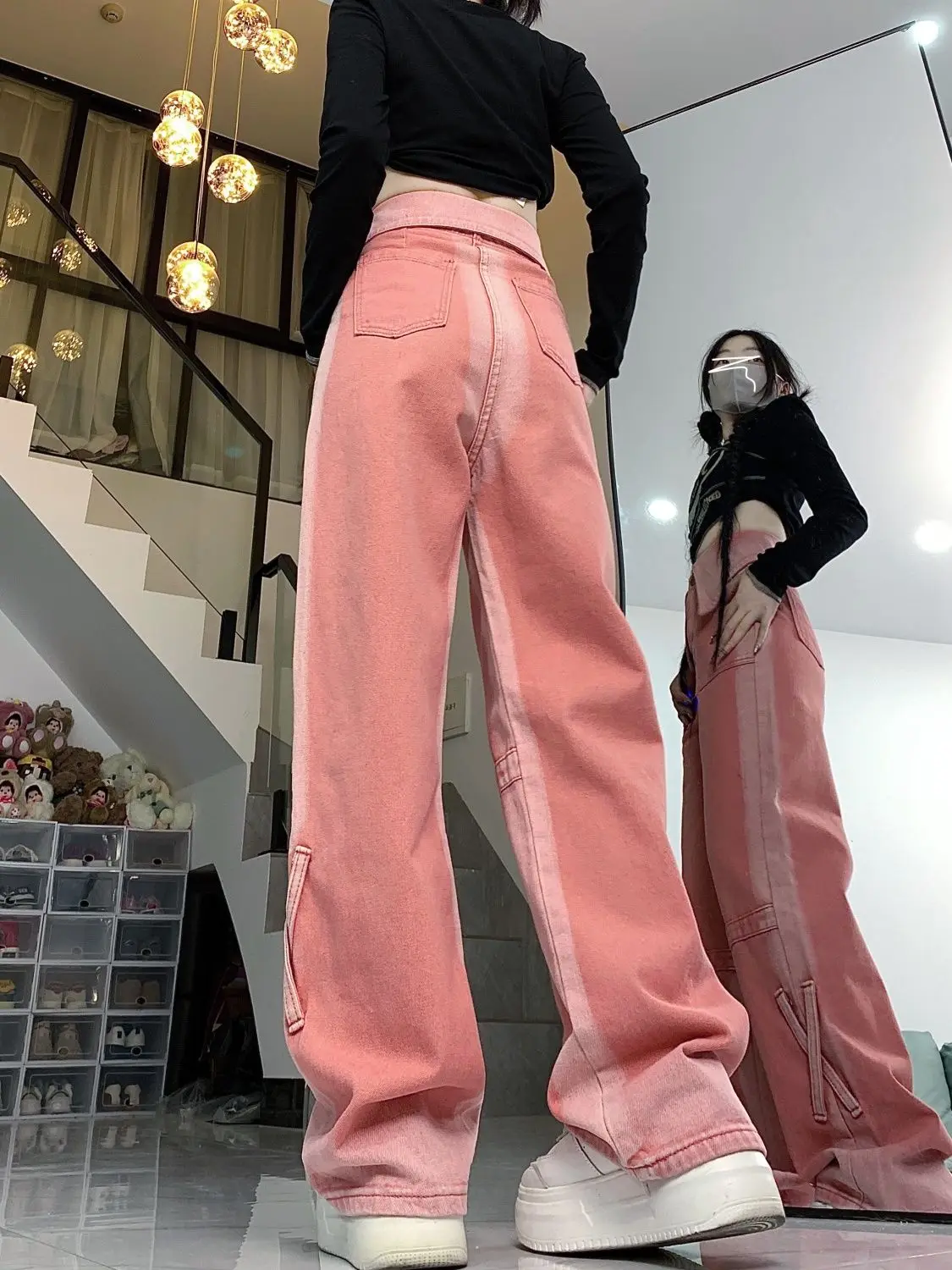 Jeans Flange Pink High Waist Baggy Harajuku Y2k Cowboy Pants Aesthetic Streetwear Women Vintage Wide Leg Straight Denim Trousers