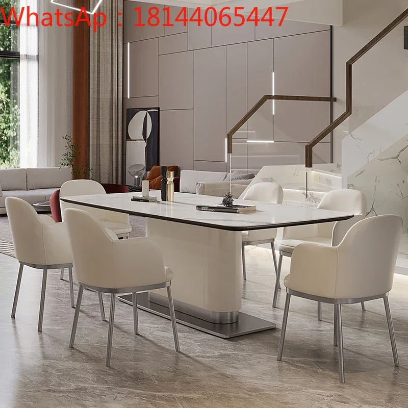 

Italian slate dining table and chair combination Simple modern rectangular French cream wind white table