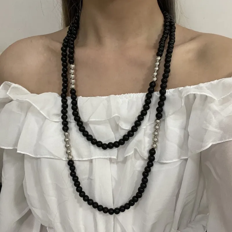 black long beaded women's necklace exaggerated fashion luxury club party banquet clavicle chain For women jewelry accessories