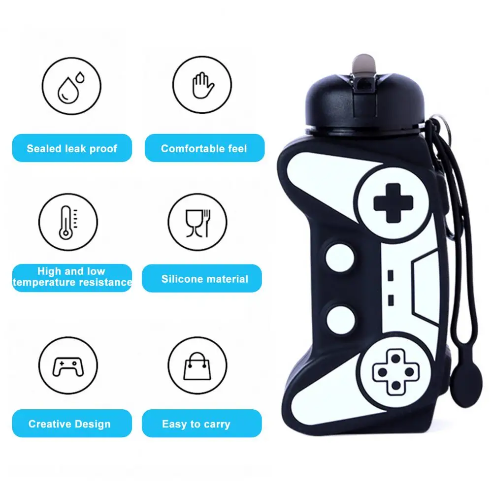

Kids Flexible Water Bottle Joystick Design Water Bottle Game Console-shaped 600ml Foldable Sport Bottle with Wrist for Travel