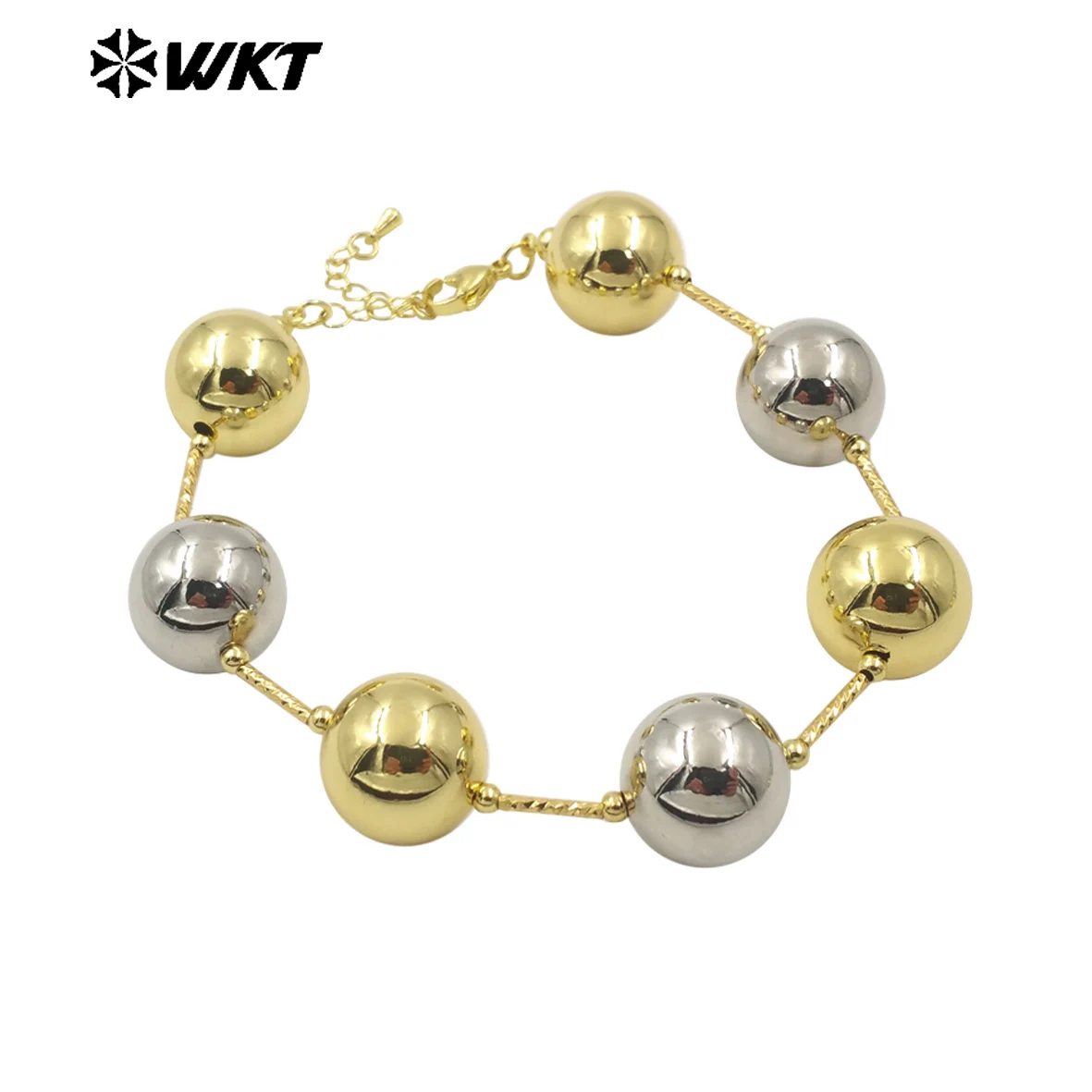 

_ WKT 2024 Красивая желтая латунная цепочка, милый дизайн браслета, круглые бусины для женщин, ювелирные изделия, аксессуары «сделай сам», подарок, горячая распродажа