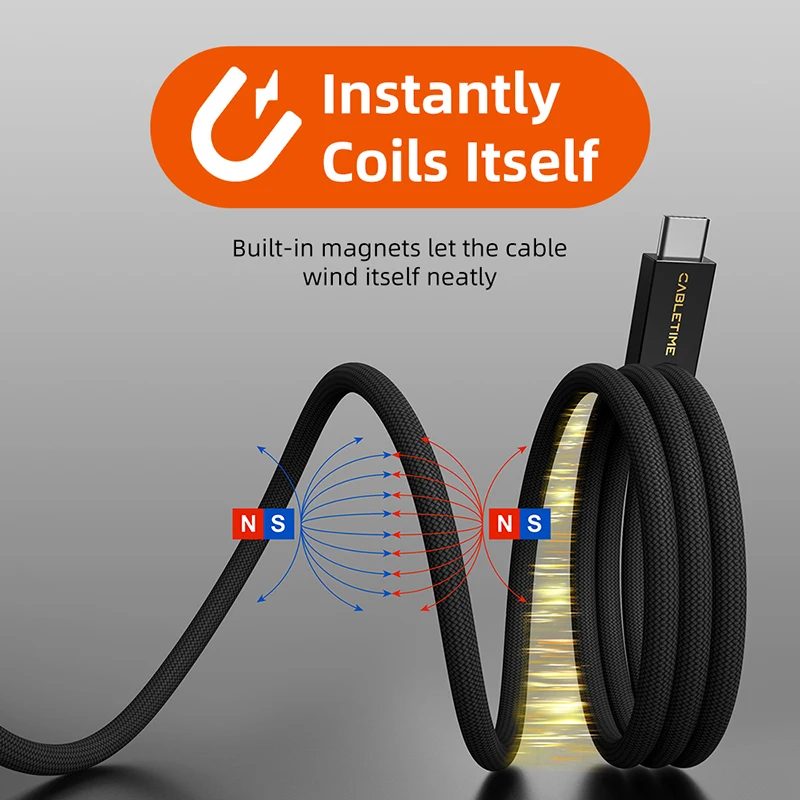 CABLETIME USB C 케이블 마그네틱 USB4 케이블 240W 80Gbps 8K for Thunderbolt 4/5 고속 충전 케이블 iPhone 케이블과 호환 가능