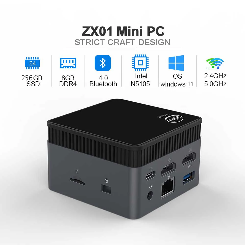 ZX01 Windows 11 Mini PC Intel N5105 2.9GHZ DDR4 8GB 256GB SSD 1000M BT4.2  Desktop Gaming Mini Computer Computers Pocket Pc