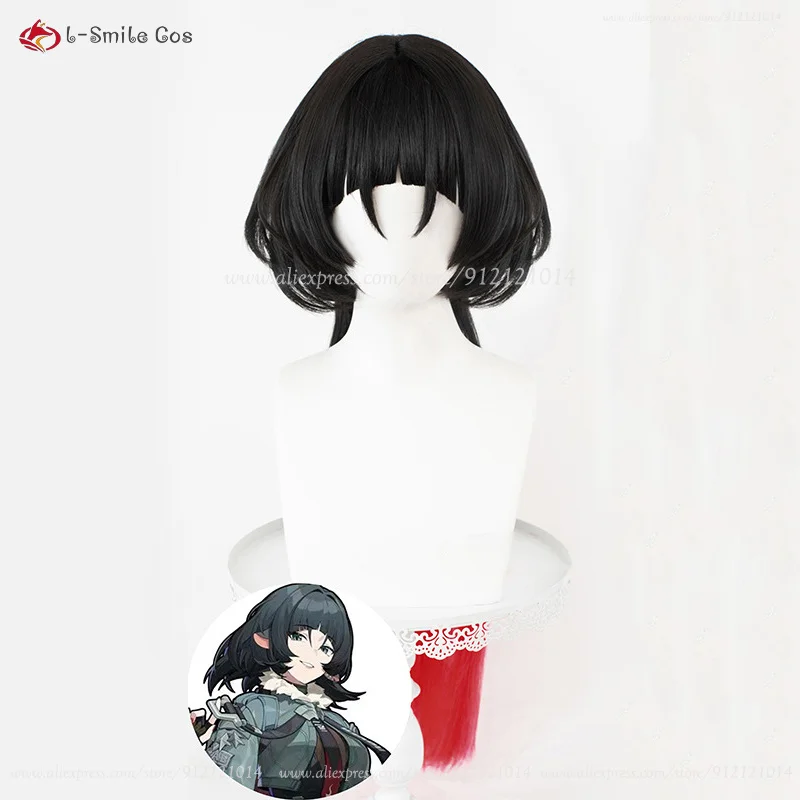 Jane Doe Cosplay Perücke 70cm Schwarz Rot Synthetik Hitzebeständig Anime Halloween + Perückenkappe 7