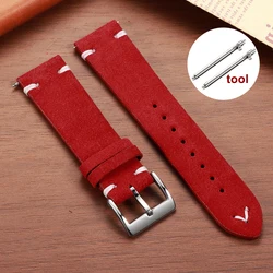 Vintage Brown Suede Leather Watch Strap with Quick Release - Multiple Sizes Available - 22mm (Red)