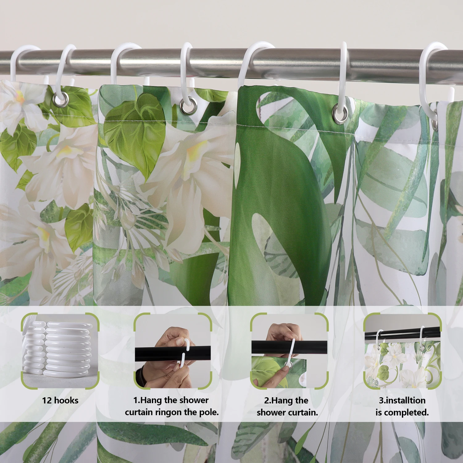 Tenda Da Doccia Con Gatto Nero: Simpatica E Colorata Per Bagno, Con Fiori E Animali, Set Da 178x188 Cm Con 12 Ganci Inclusi - 2