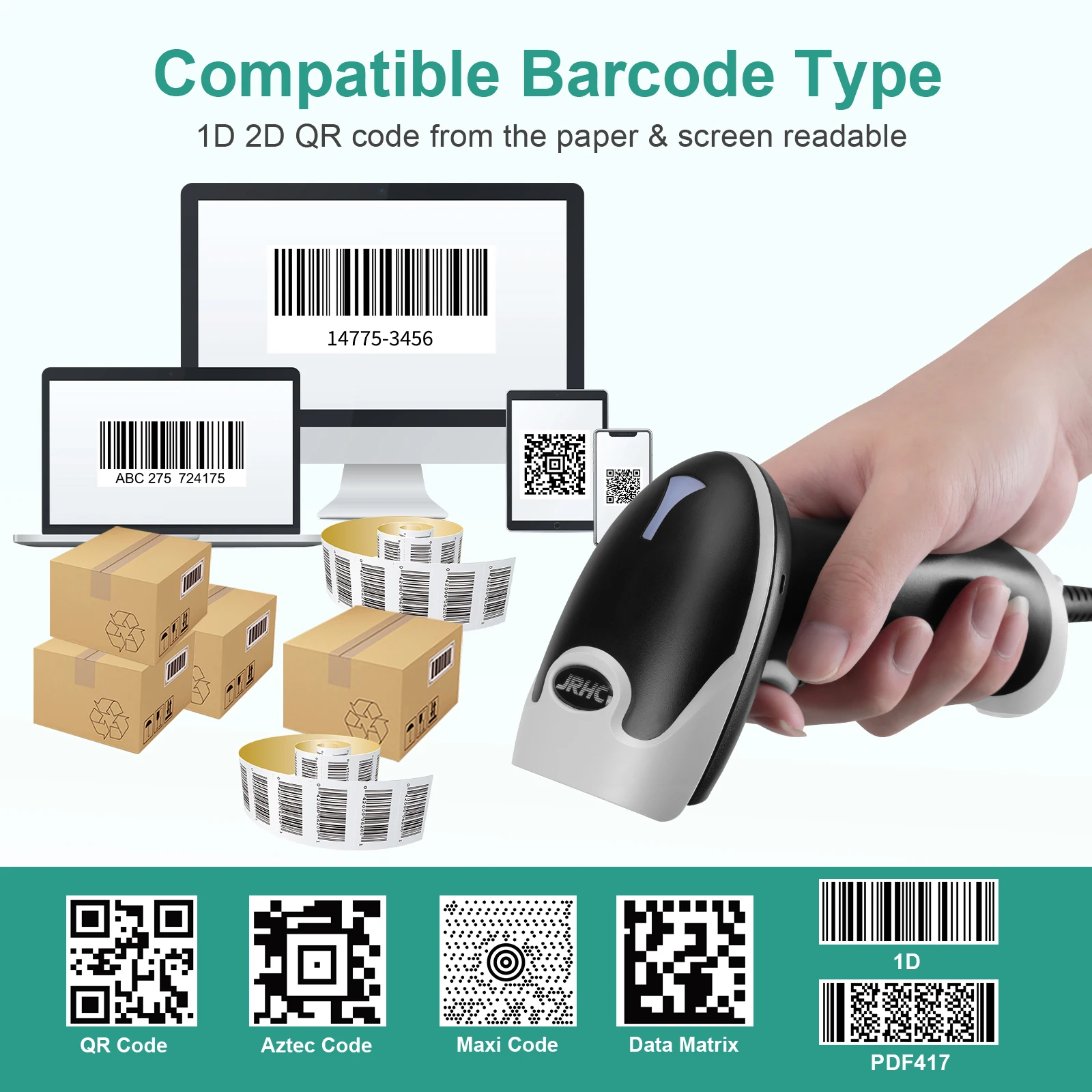 Bluetooth Barcode Scanner Wired 2.4G Wireless 1D/2D CMOS Handhel Bar Code QR PDF417 Reader for Inventory POS Supermarket
