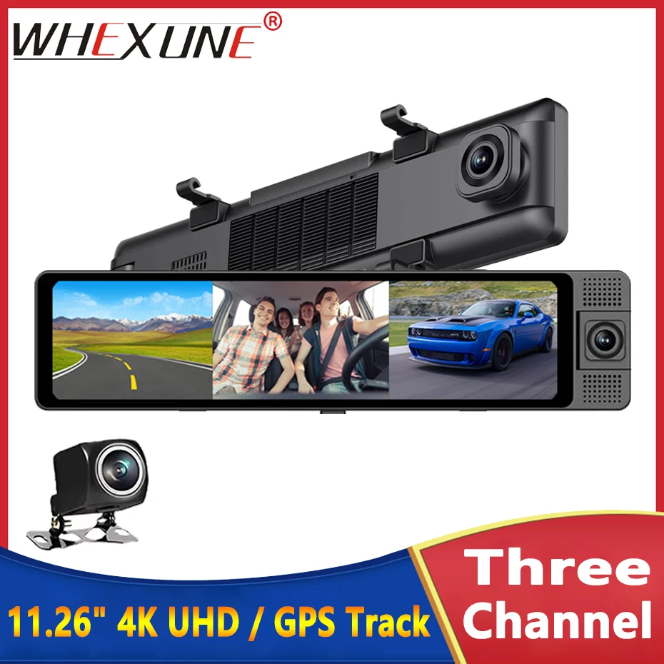 

Видеорегистратор WHEXUNE автомобильный с 3 камерами, 4K, 1080P, GPS, ночным видением