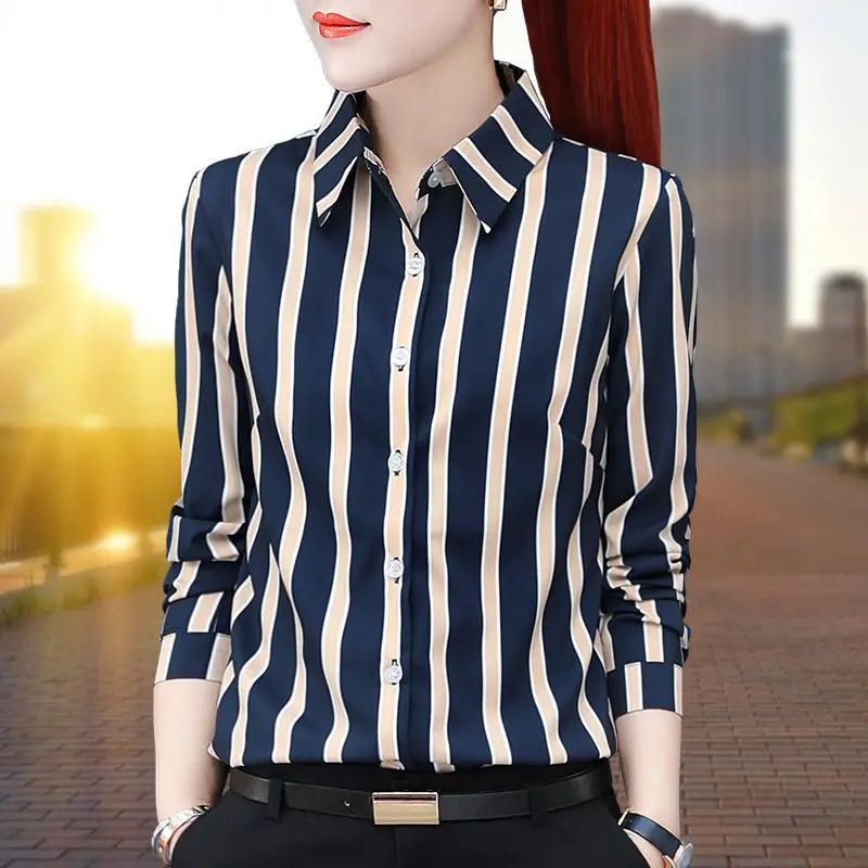 Fashion Printed Button Striped Elegant Shirts Women's