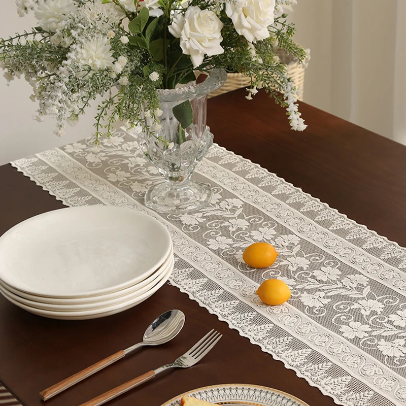 2-Pack White Lace Table Runners - 13x47 Inch Boho Vintage Cotton Tablecloths For Wedding & Home