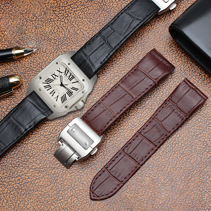 Luxurious Cowhide Watch Strap with Folding Buckle in Black or Brown, 20mm/23mm Sizes
