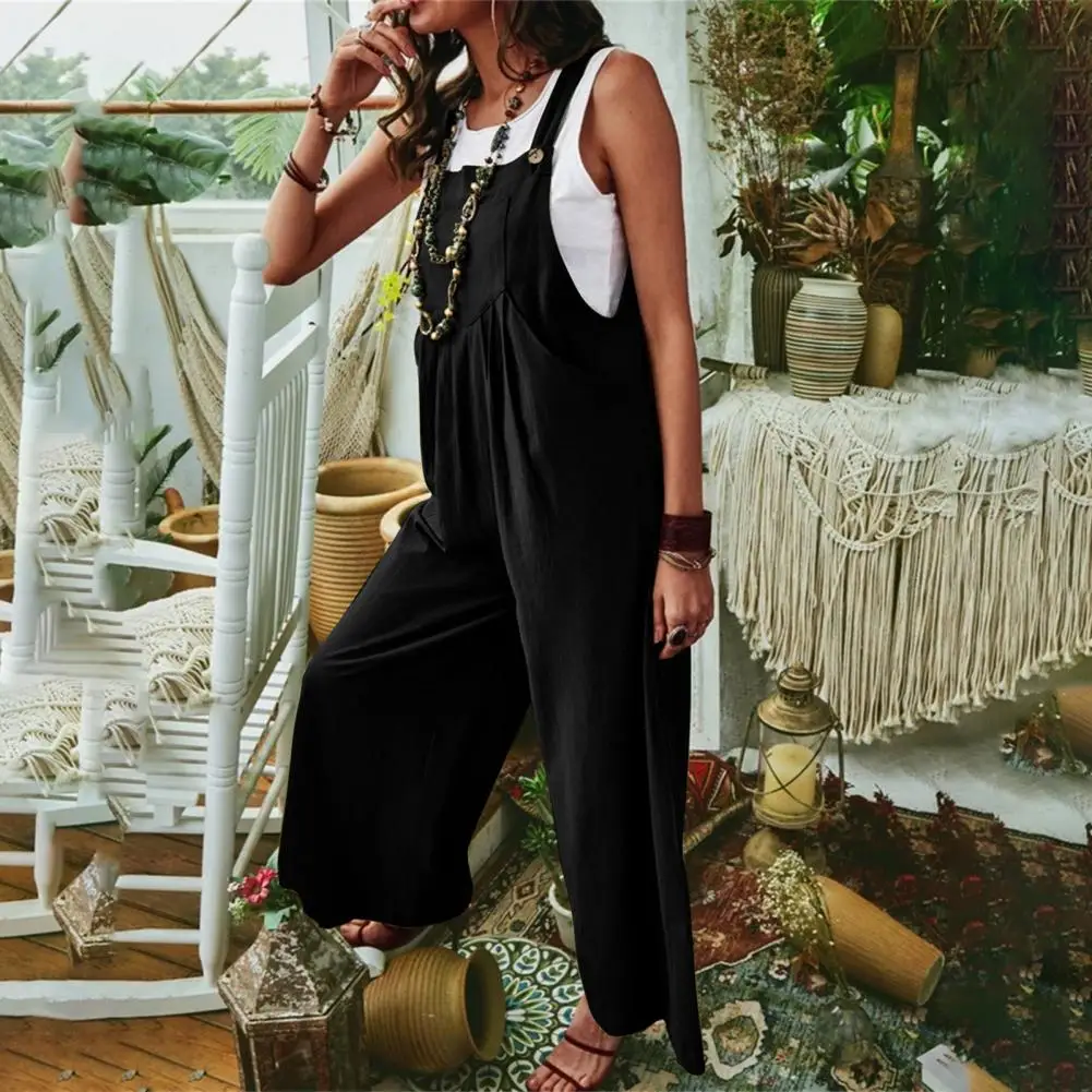 

Loose Jumpsuit Popular Pure Color Loose Jumpsuit Breathable Simple Playsuit