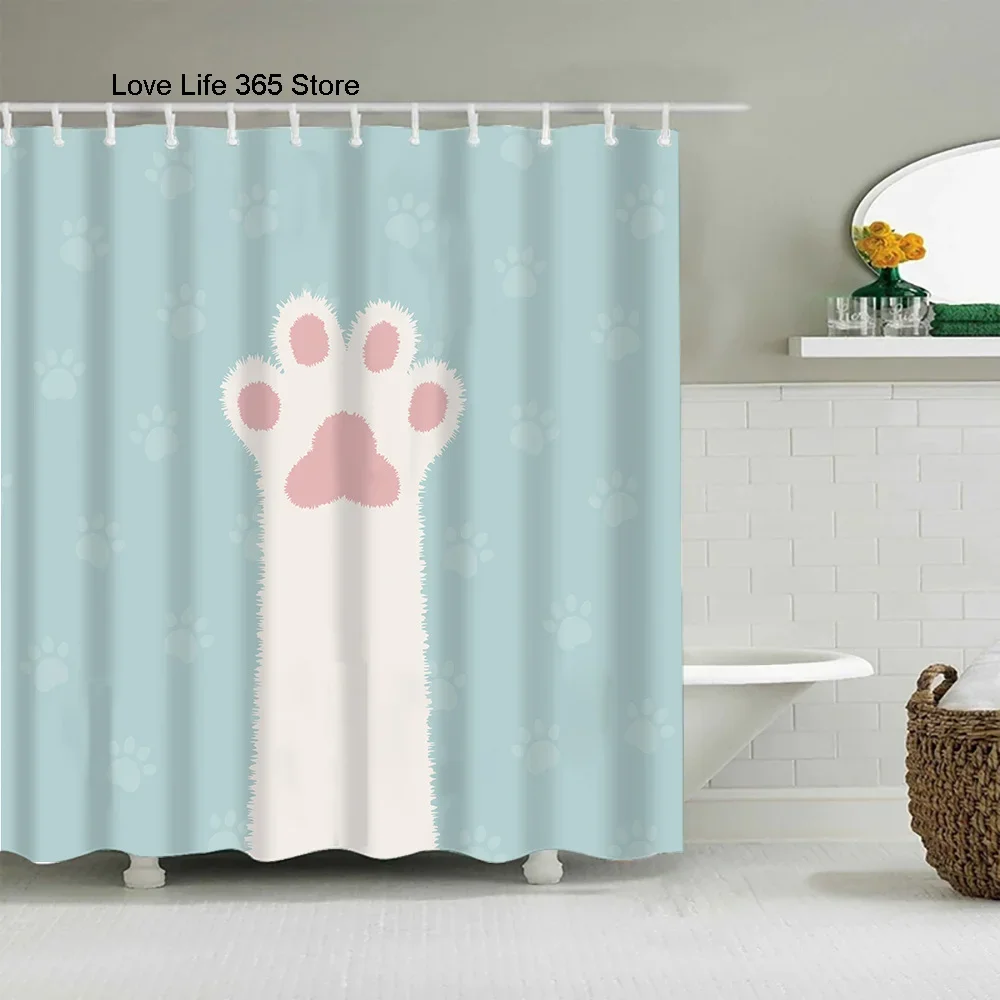 Cartoon Cute kitten Shower Curtains Washable Fabric Polyester For Bathtub Art Bathroom Decor Partition With Hooks Waterproof