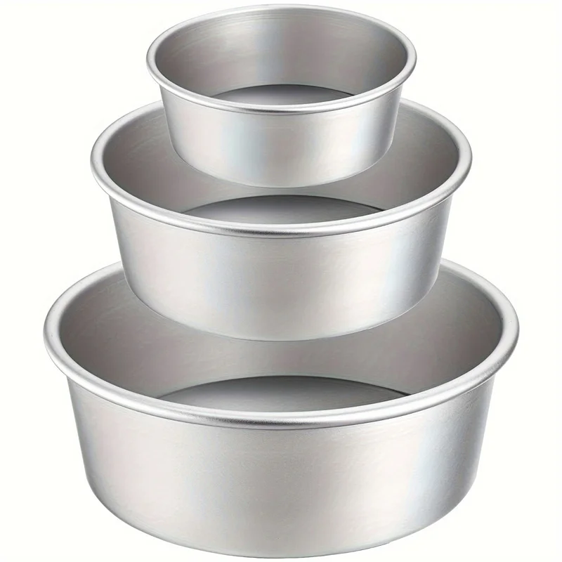 3-Piece Round Cake Pan Set 4/6/8 Inch Hard Anodized Aluminum Molds