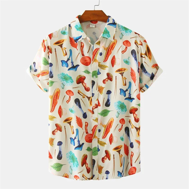 

Men's Mushroom Fashion Hawaiian Cartoon Anime Shirt Oversized Casual Smooth Pattern Harajuku Social Custom Clothing Y2k Dazn 5xl