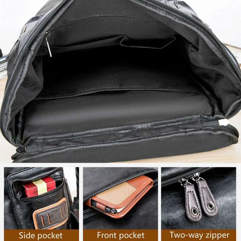 Mens Backpack Men Pu Leather Backpack Men's Large Antitheft Travel Backpack Laptop Bag Black Bagpack Boy Big School Male Business Shoulder Bag