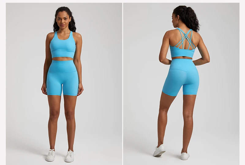 2 Piece Buttery Soft Nylon Yoga Short Sets Women Sportswear Tracksuit Workout Clothes Push Up Sports Bra High Waist Gym Set