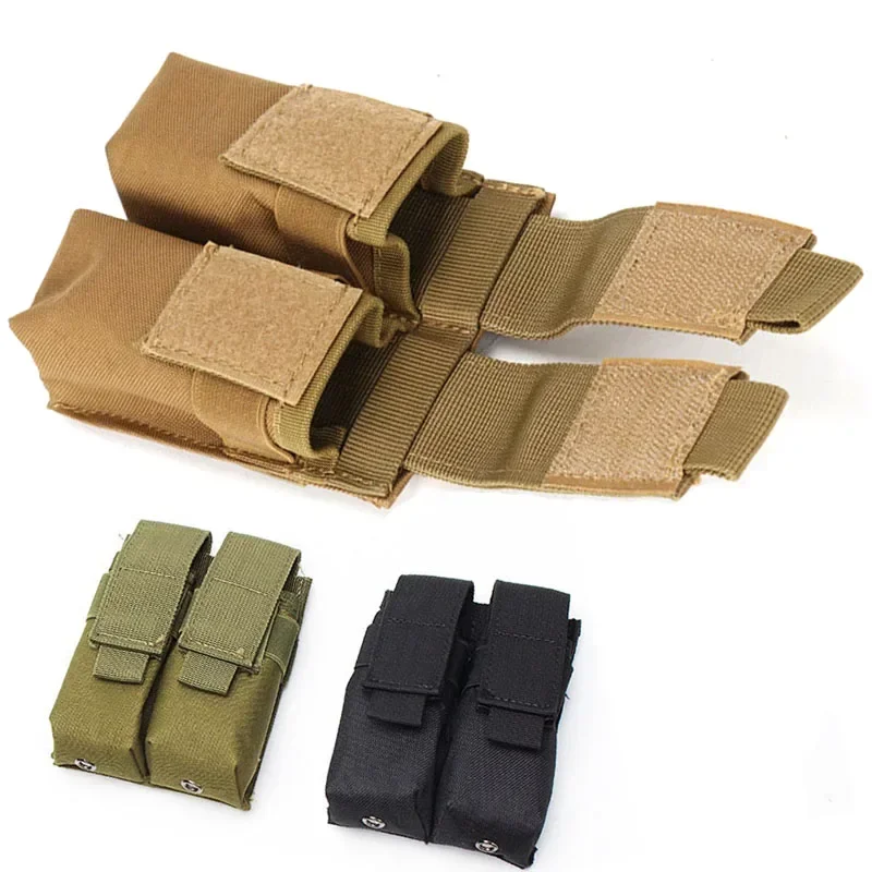 

Double 9mm Pistol Magazine Pouch Molle Mag Holster Flashlight Holder Bag Attachment Pack Tactical Hunting Military Accessories
