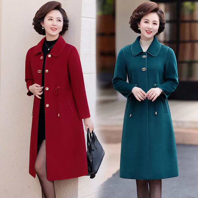 

Korean Fashion Mid-aged Women's Mid-length Wool Coat Camel Thick Autumn Mother Loose Woolen Overcoat Winter Blends Jackets A270