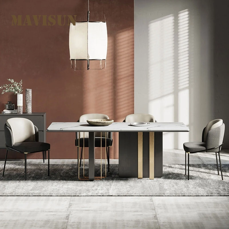 

Nordic Light Luxury Style Marble Top Table And Chairs For Dining Room Modern Minimalist Household Rectangular Small Apartment