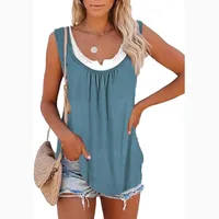 2024 summer new Europe and the United States women's blouse solid color patchwork sleeveless pleated vest T-shirt - Image 5