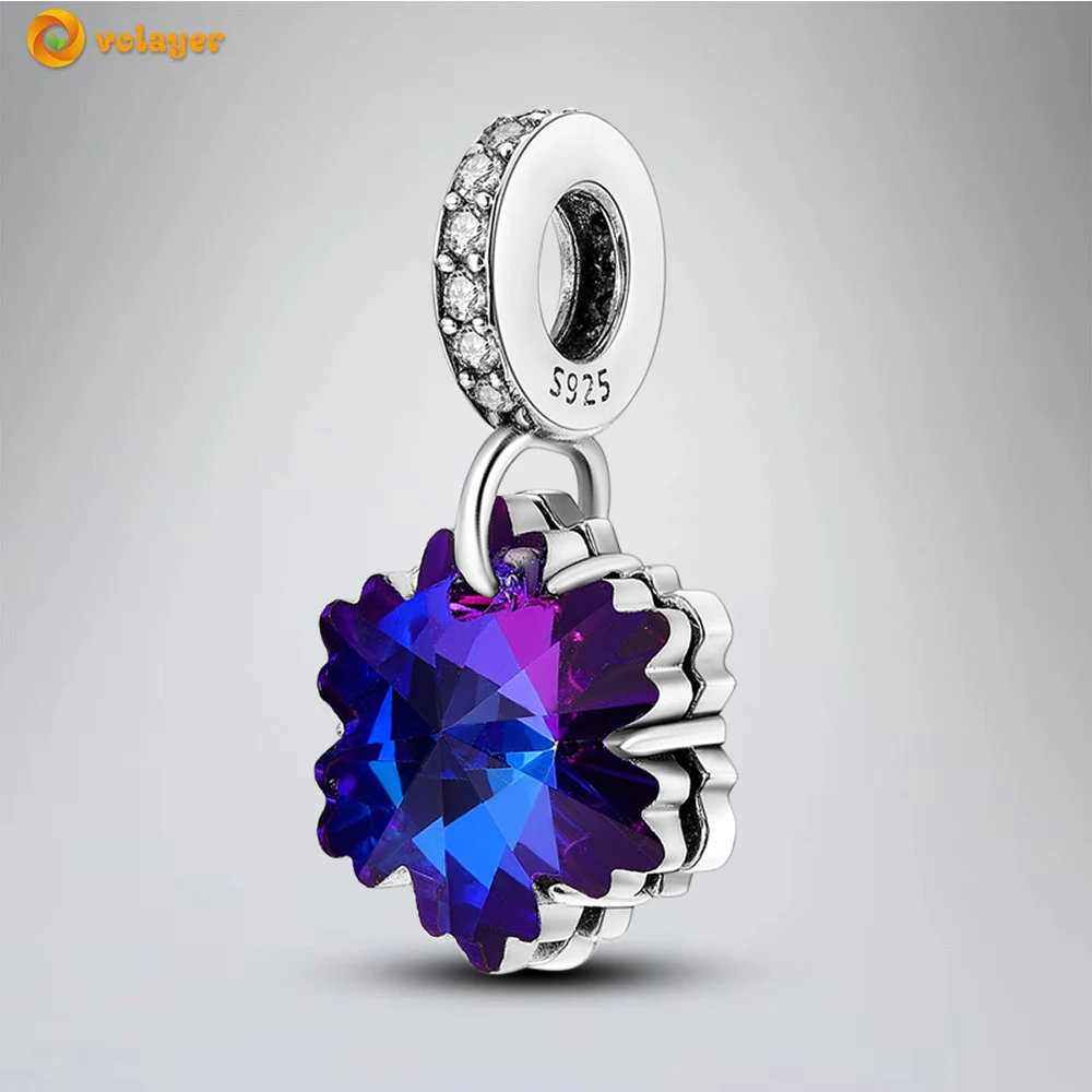 

Volayer 925 Sterling Silver Beads Colorful Snowflake Dangle Charm fit Original Pandora Bracelets or Necklaces for Women Jewelry