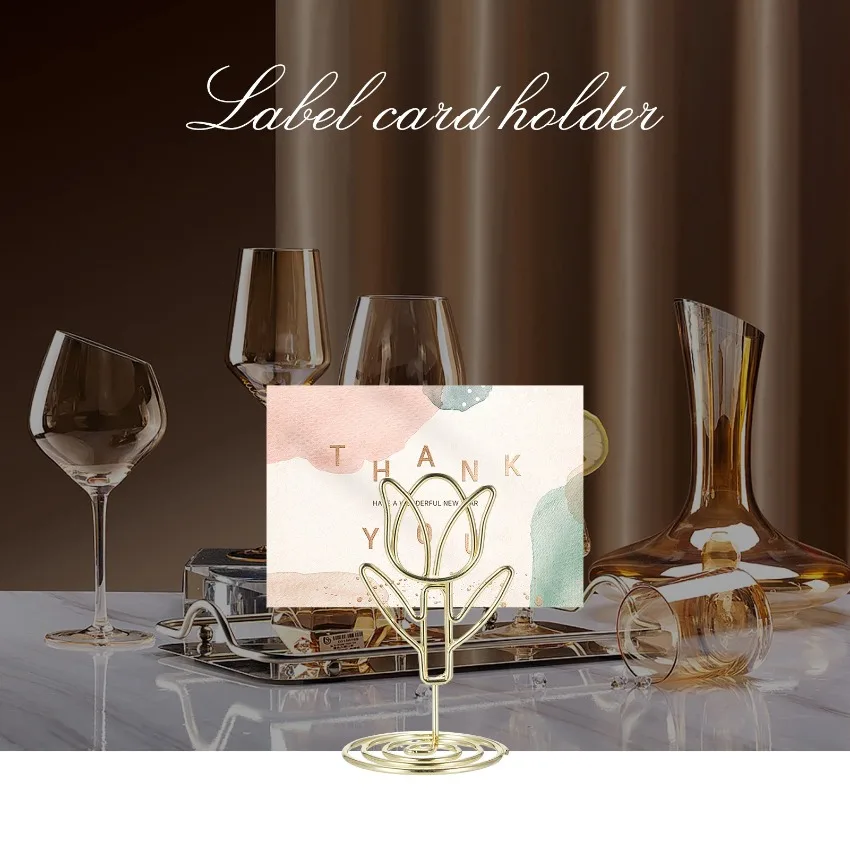 Description Picture 4 of item20Ps Table Number Holder Photo Clips Tulip Shaped Sign Stand Name Card for Centerpieces Wedding Birthday Party Home Decoration