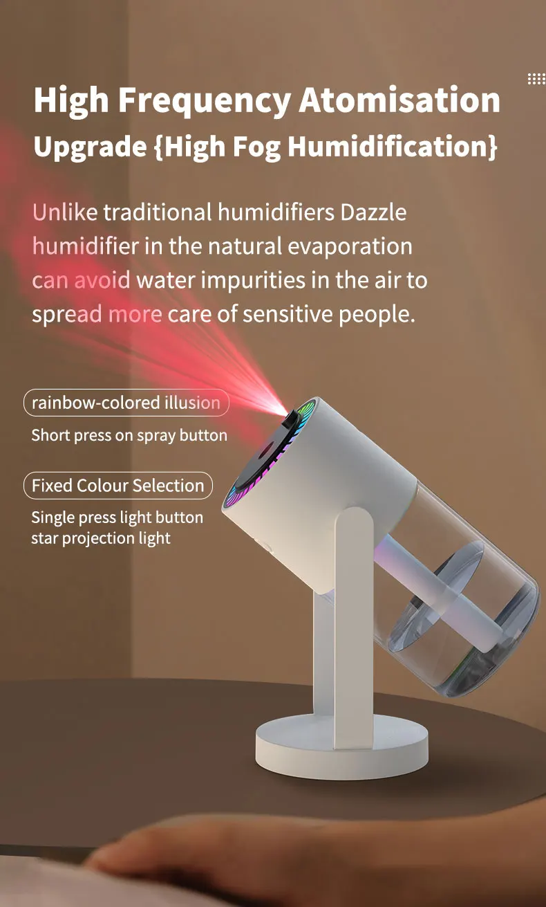 Description Picture 6 of item2024 New Projection Starry Sky Top Portable Humidifier, Creative Shaking Head with Color Environmental Light Humidifier