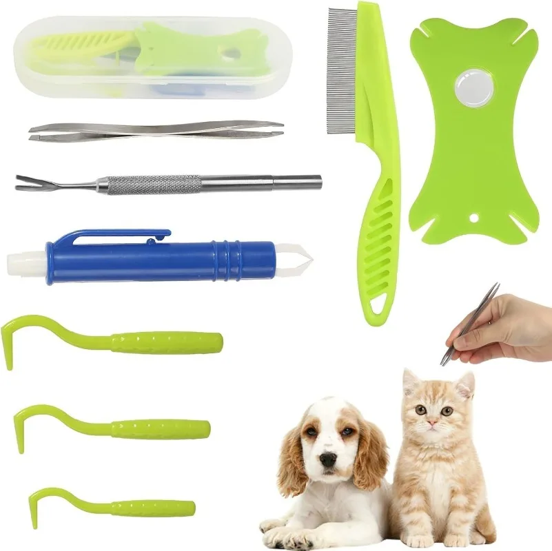 Dog Tick Remover Kit Easy Use Flea Remover Hook Tweezer For Dogs Tick Clamp Pets Cat Dog Miates Flea Extractor Accessories