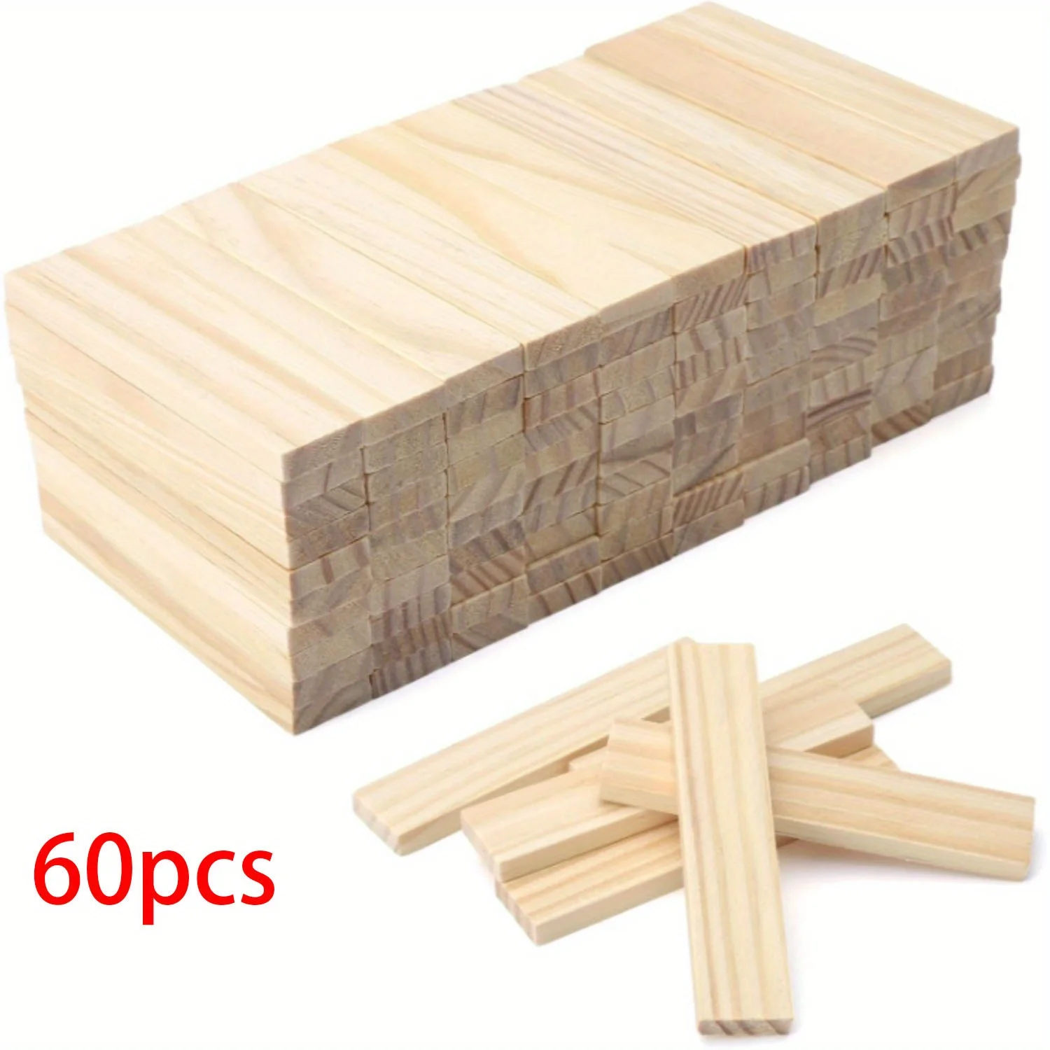 60 Pieces Wooden Handmade Building Blocks Suit, Wooden Strips And Sticks Diy Projects And Decoration, Professional Art Supplies