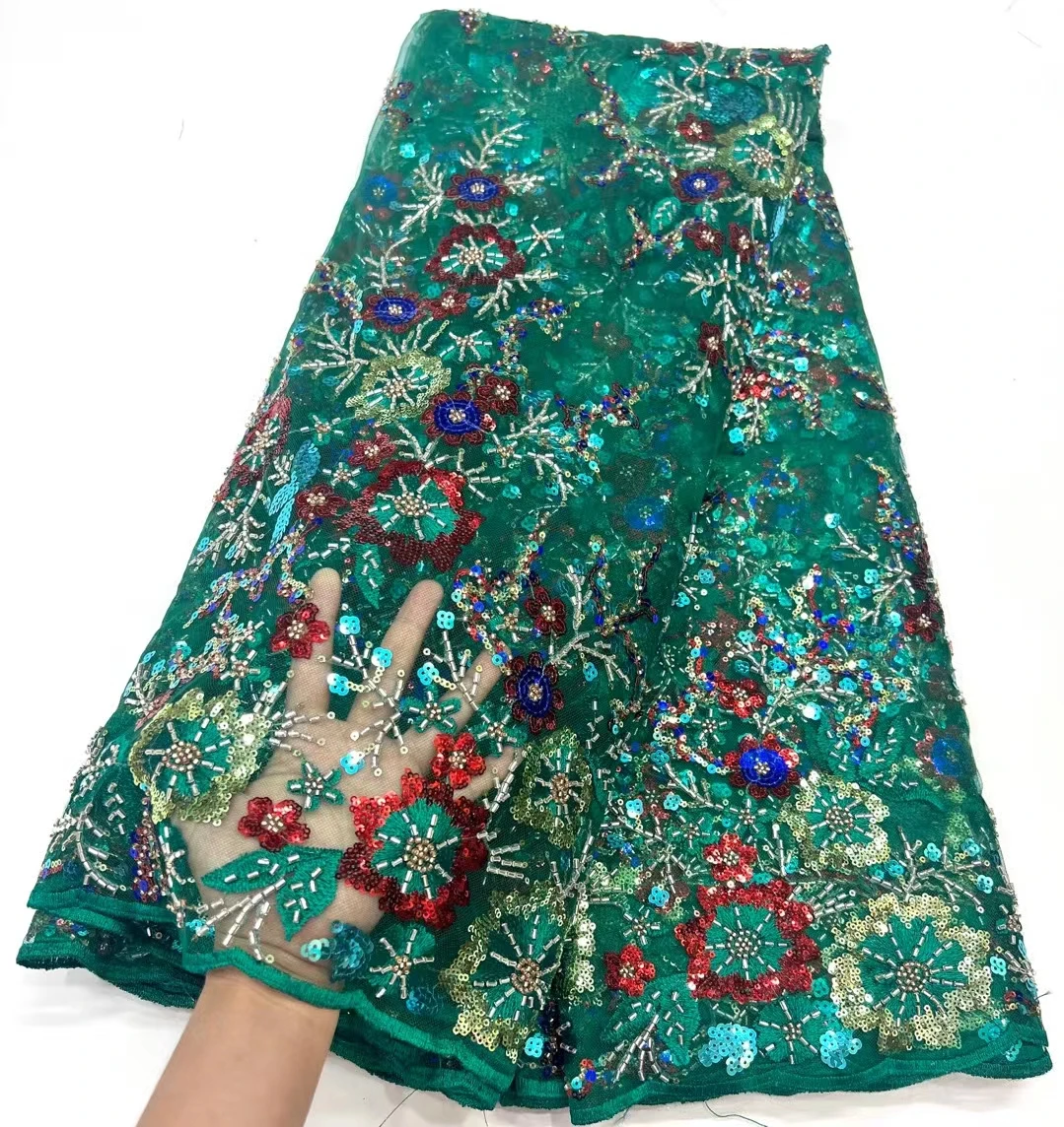 

Роскошная африканская кружевная ткань с блестками для жениха 2023 высококачественные тяжелые бусины вышивка нигерийское французское Тюлевое кружево для платья PHD23160