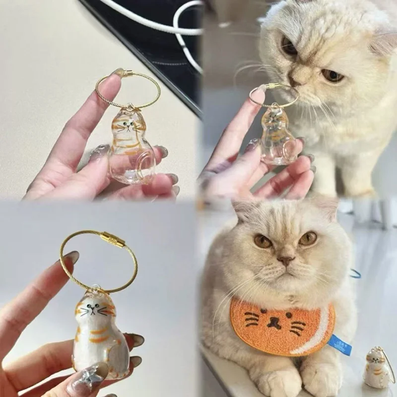 Cat Keychain Pendant Backpack Ginger Cat Siamese Calico CatHair Storage Box Hanging Cat Bag Hanging Pet  Hair Grooming Souvenirs