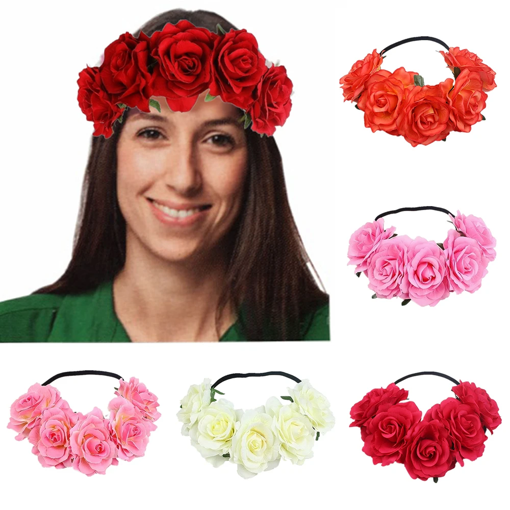 

Bohemia Handmade Floral Headband Big Rose Flower Hairhead Accessories Women Girls Bridemaids Wreath Party Hair Ornaments Floral