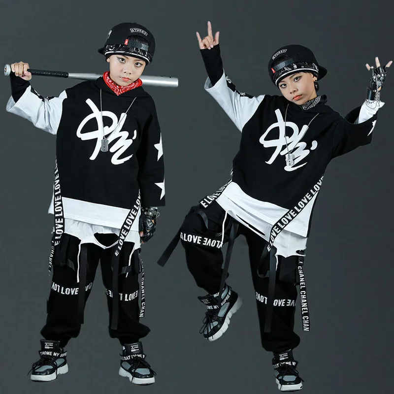 

Черная детская одежда в стиле хип-хоп, рубашка, топ, тактические брюки-карго, куртка без рукавов, брюки для девочек и мальчиков, костюм для джазовых танцев, одежда, одежда