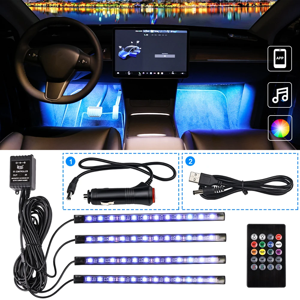 

Neon LED Car Interior Ambient Foot Strip Light Kit Accessories Backlight Remote App Music Control Auto RGB Decorative Lamps