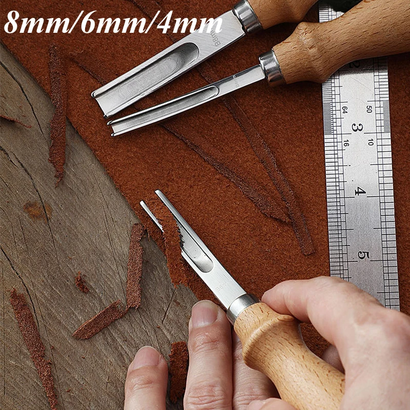 WUTA Leather Edge Beveler,High Carbon Steel Edge Skiving,Leather Wood  Handle Leather Tools,Leather Craft Keen Edge Cutting Tool for Beveling,Size