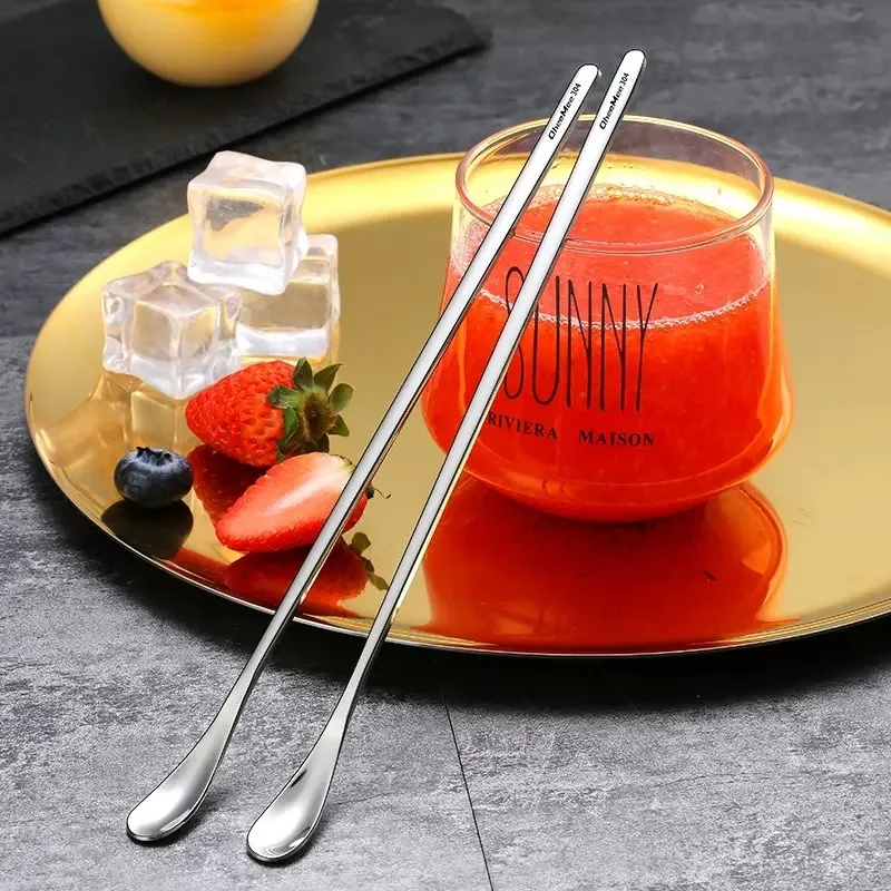 304 الفولاذ المقاوم للصدأ طويل التعامل مع القهوة ملعقة الآيس كريم الحلوى الشاي اثارة ملعقة للنزهات اكسسوارات المطبخ بار أدوات