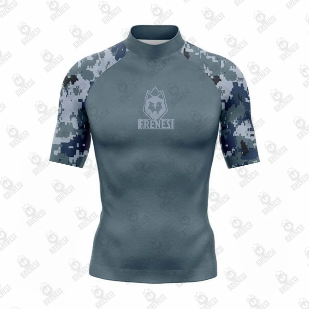 Frenesi Men UPF 50+ Short Sleeve Swimwear Splice UV Sun Protection Quick-dry Surfing Diving T Shirt Shorts sports shirt men rashguard
