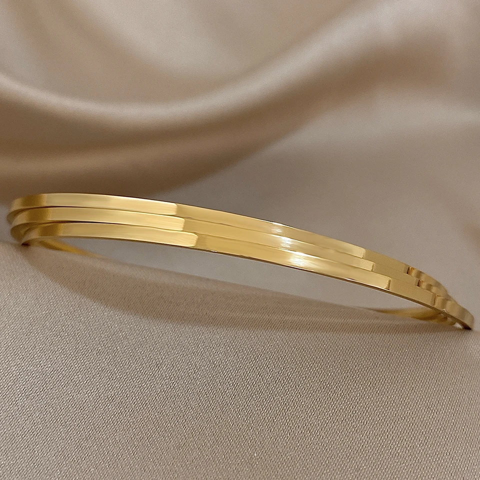 3 pezzi/set braccialetti a cerchio semplice color oro braccialetto in acciaio inossidabile per donna polsino impilabile regali di gioielli impermeabili