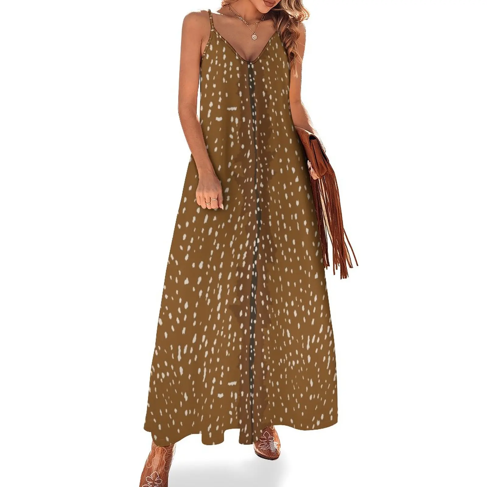 

New Baby Fawn Deer Hide Sleeveless Dress Woman clothing women long dresses summer women's suit