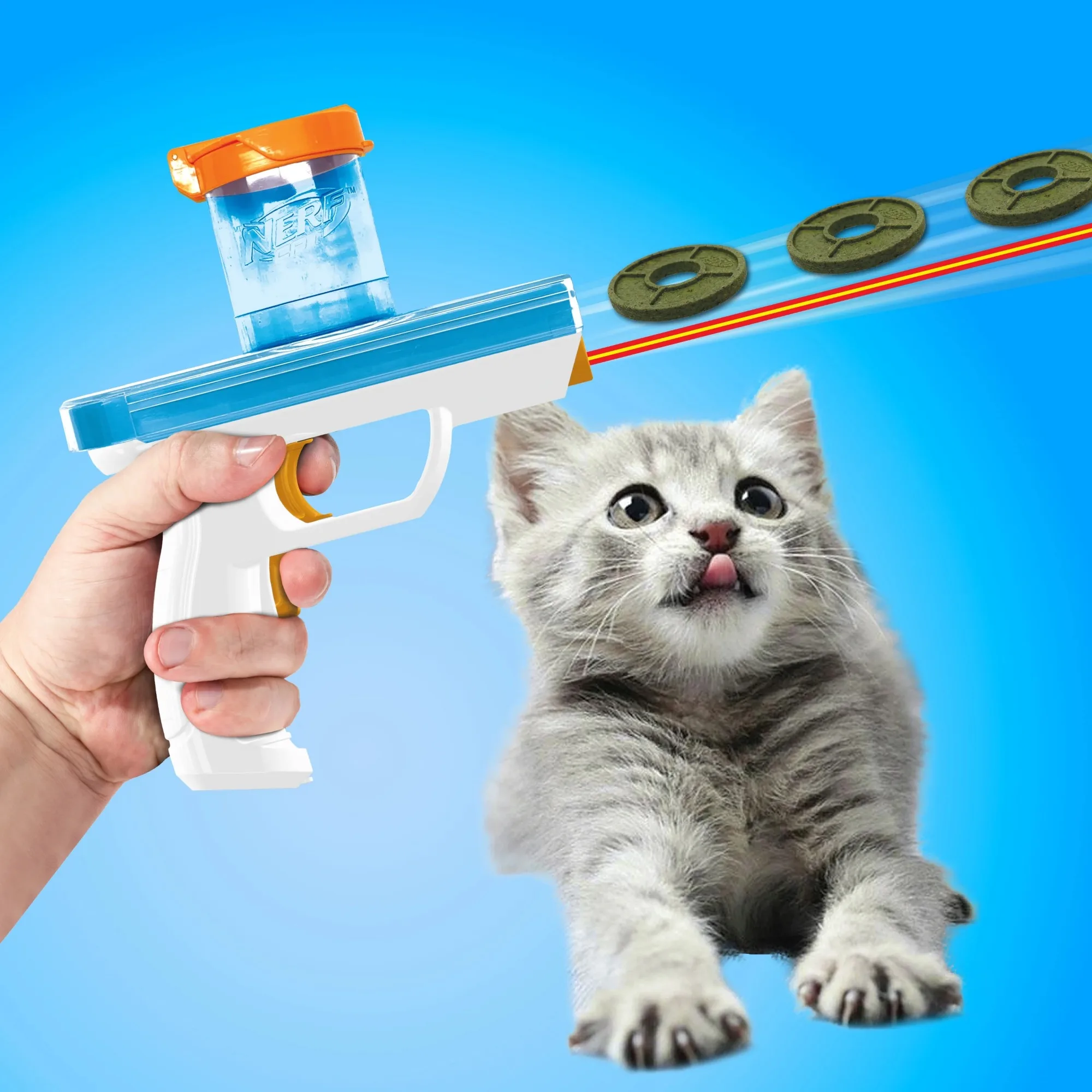 Nerf Cat Catnip Disc Treat Blaster Cat Toy with 3 Catnip Discs