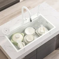 Stainless Steel White Kitchen Sinks Home Raindance Waterfall Nano Large Single-slot Dishwashing Basin Luxury Kitchen Accessories 1
