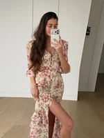 Robe décontractée imprimée pour femme, coupe ajustée, manches mi-longues, col en V, taille cintrée, avec volants, collection Printemps-Été 2026 4
