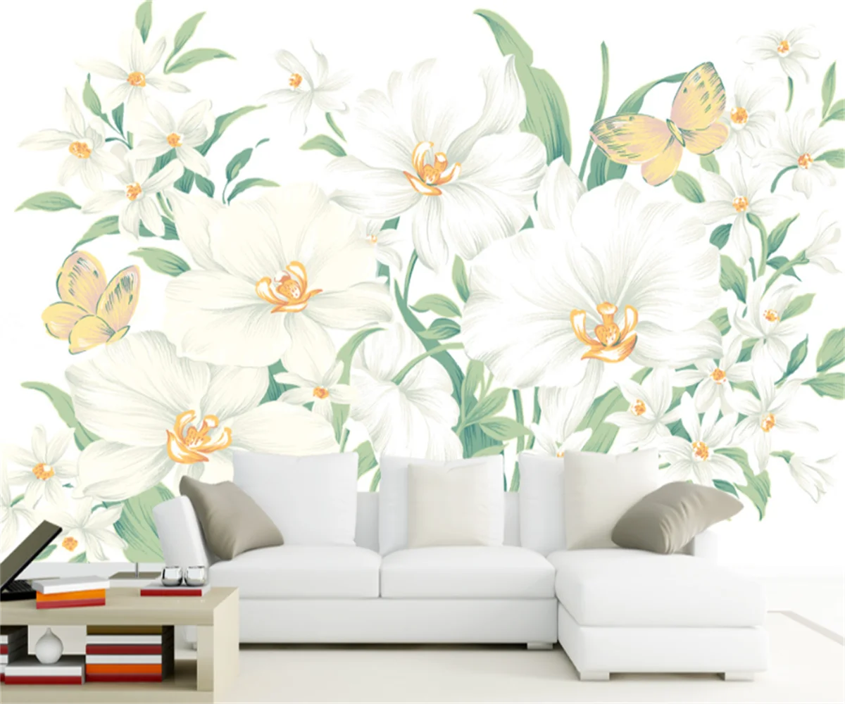 Customize any size 3D wallpaper mural American modern aesthetic butterfly lily background wall decoration stickers papel parede