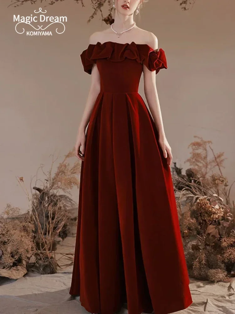 Ombro Vestido De Madrinha De Casamento Na Cor Vinho Vestido De