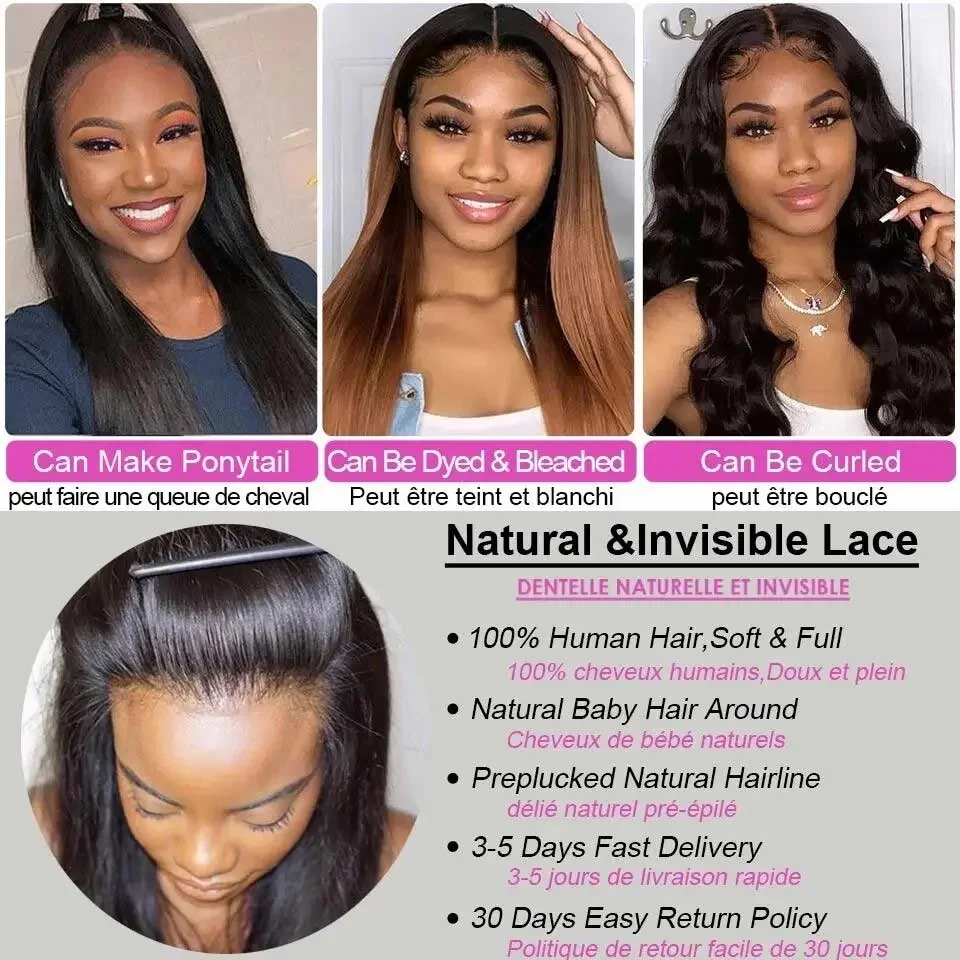 250 Density 40 44 Inch Bone Straight Hd Transparent 13x6 Lace Frontal Wig Brazilian 13x4 Hd Lace Front Human Hair Wigs For Women 5