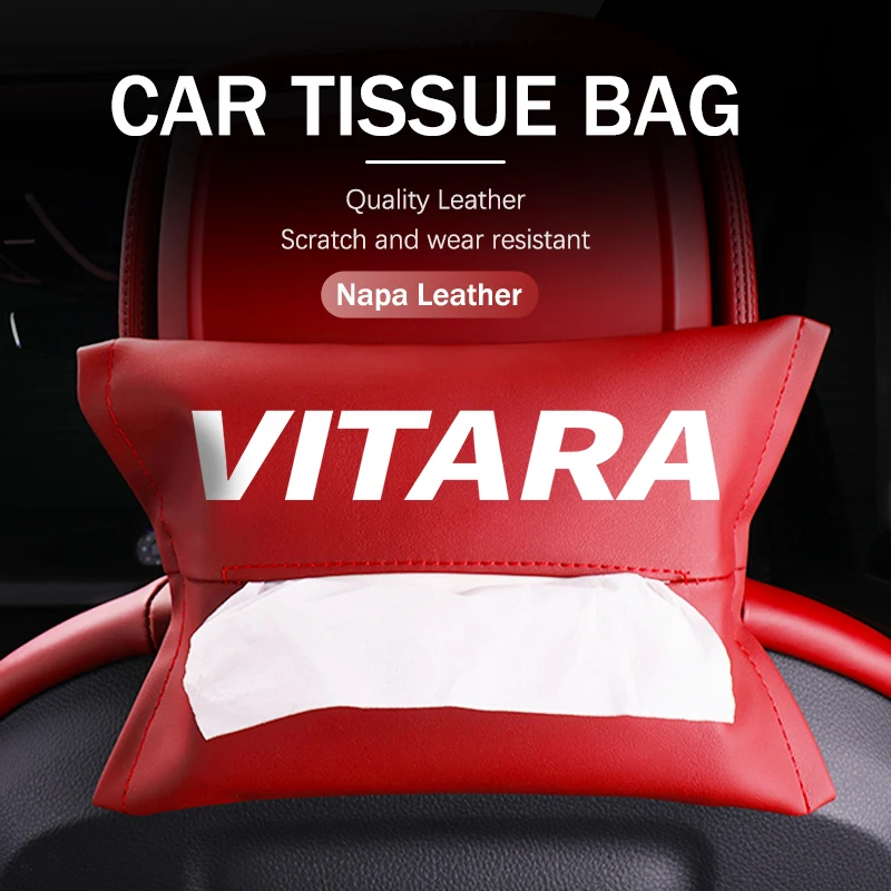 자동차 로고 티슈 박스 가죽 종이 보관 가방 주최자 스즈키 그랜드 비타라 이그니스 DZire 그랜드 비타용 인테리어 액세서리