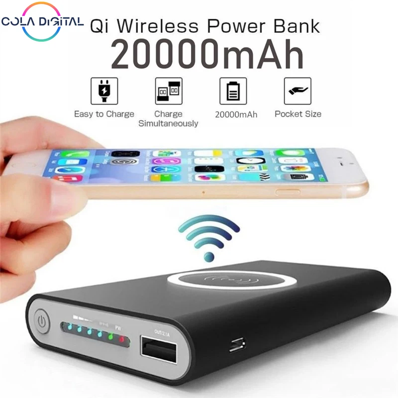 

Portable Ultra Thin Wireless Charger Power Bank 20000mAh 2.1A Fast Charging Powerbank For Samsung iPhone Huawei Xiaomi PoverBank