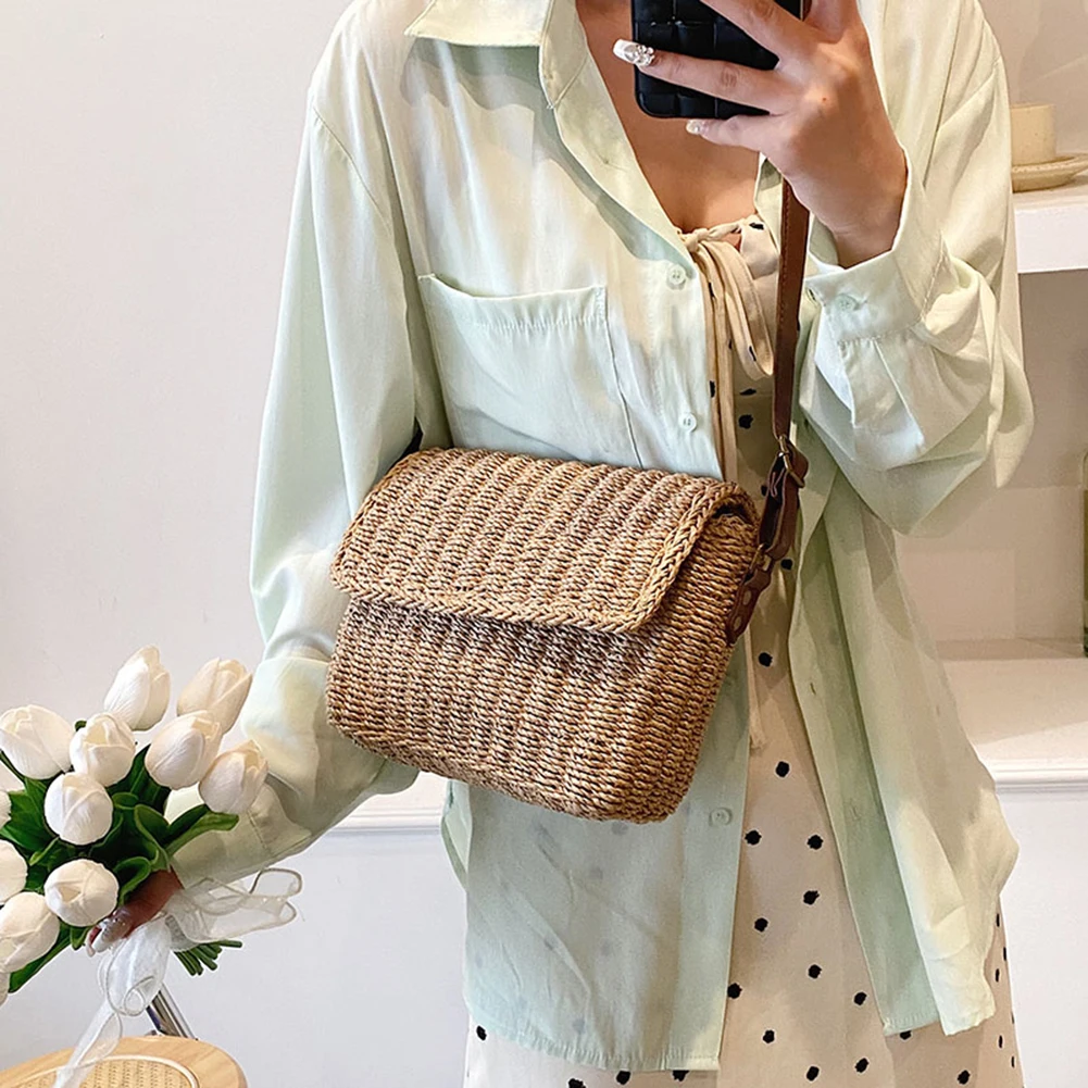Straw Clutch Bags for Women Shoulder Bag Raffia Crochet Crossbody Bags Rattan Summer Beach Straw Bag 2024 Hand Woven Women's Bag